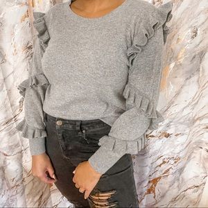 Banana republic  Medium Ruffled long sleeve gray sweater Italian Yarn